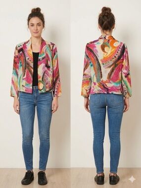 Vibrant Abstract Print Open-Front Blouse Jacket - Multi